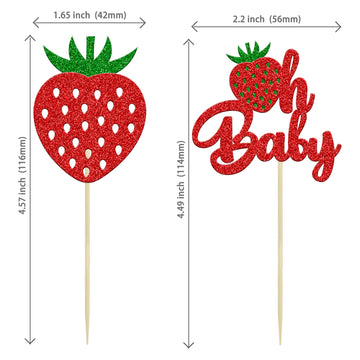 24Pcs Strawberry Oh Baby Cupcake Toppers Glitter Fruit Theme Babyshower Strawberry Cupcake Picks For Gender Reveal Baby Shower K