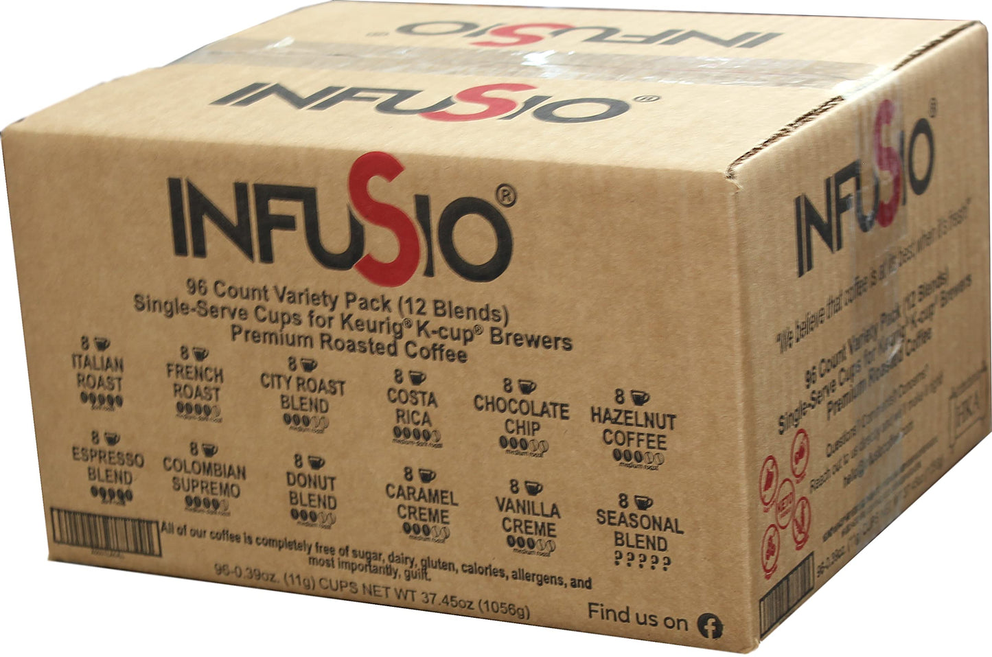 InfuSio Coffee Pods Variety Pack – 96 Count, Medium & Dark Roast Blends, Compatible with Keurig K-Cup 2.0