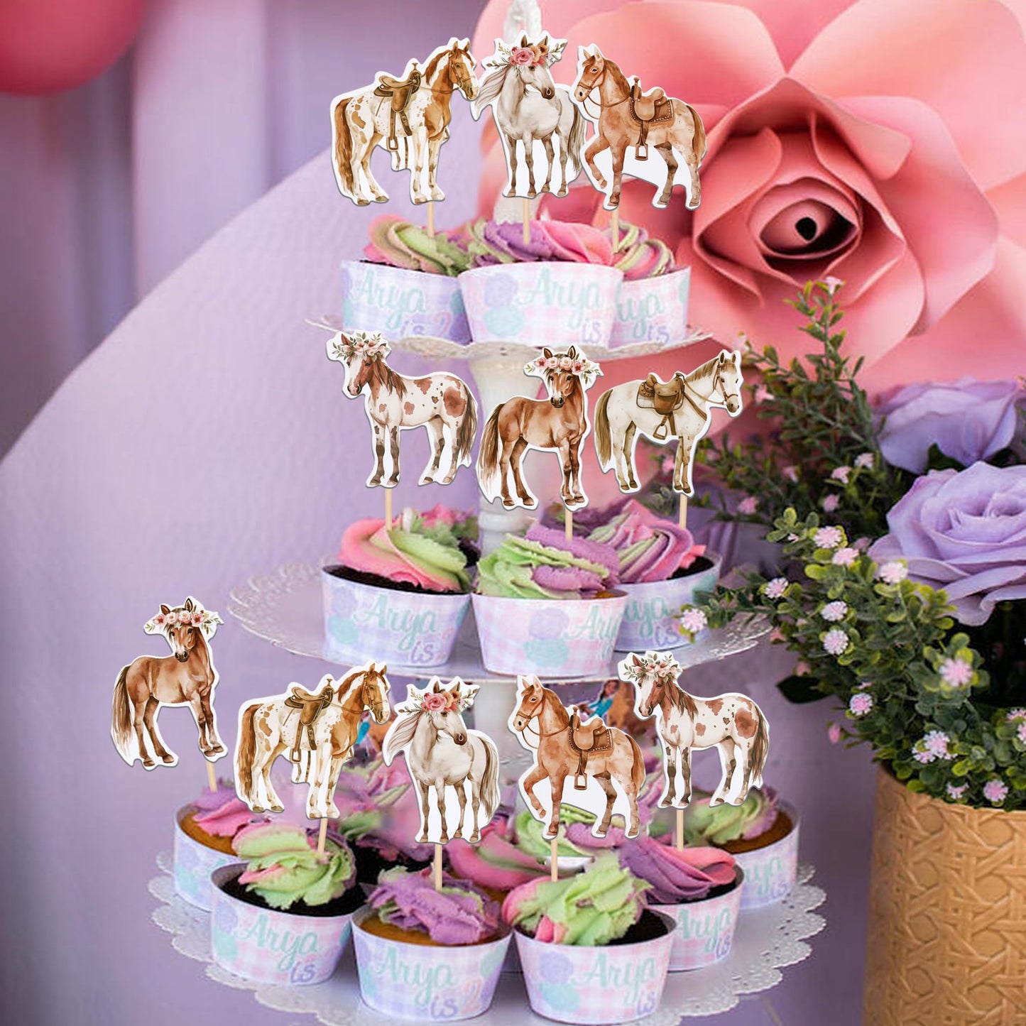36 Pcs Horse Cupcake Toppers Assembled Animal Horse Cupcake Picks Rquestrain Horse Racing Cupcake Decoration For Wild Horse Raci