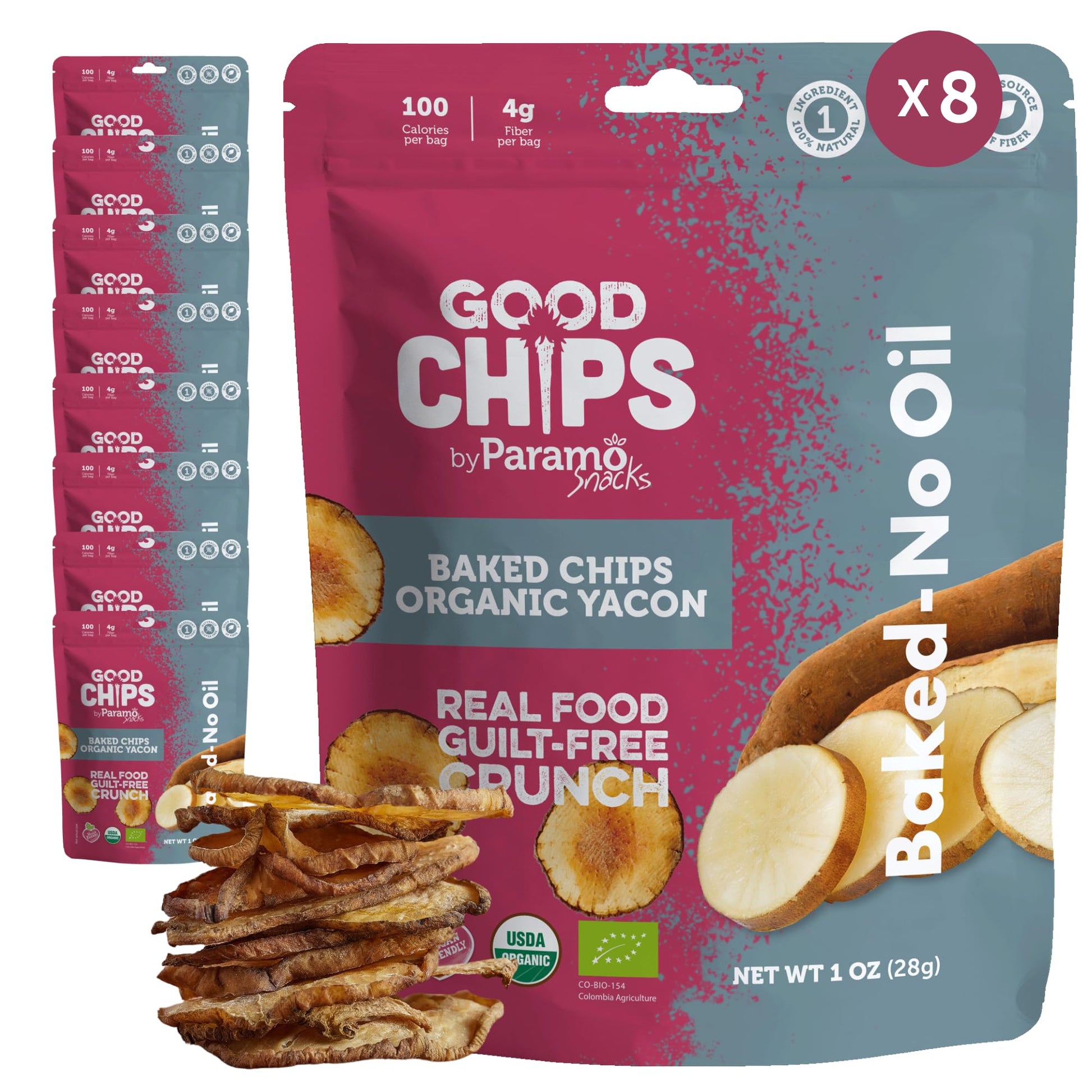 Baked Organic Yacon Chips by GOOD CHIPS! 100% Natural, Oil Free, Only One Ingredient: Yacon Root, USDA Organic, Earthy Sweet Sup