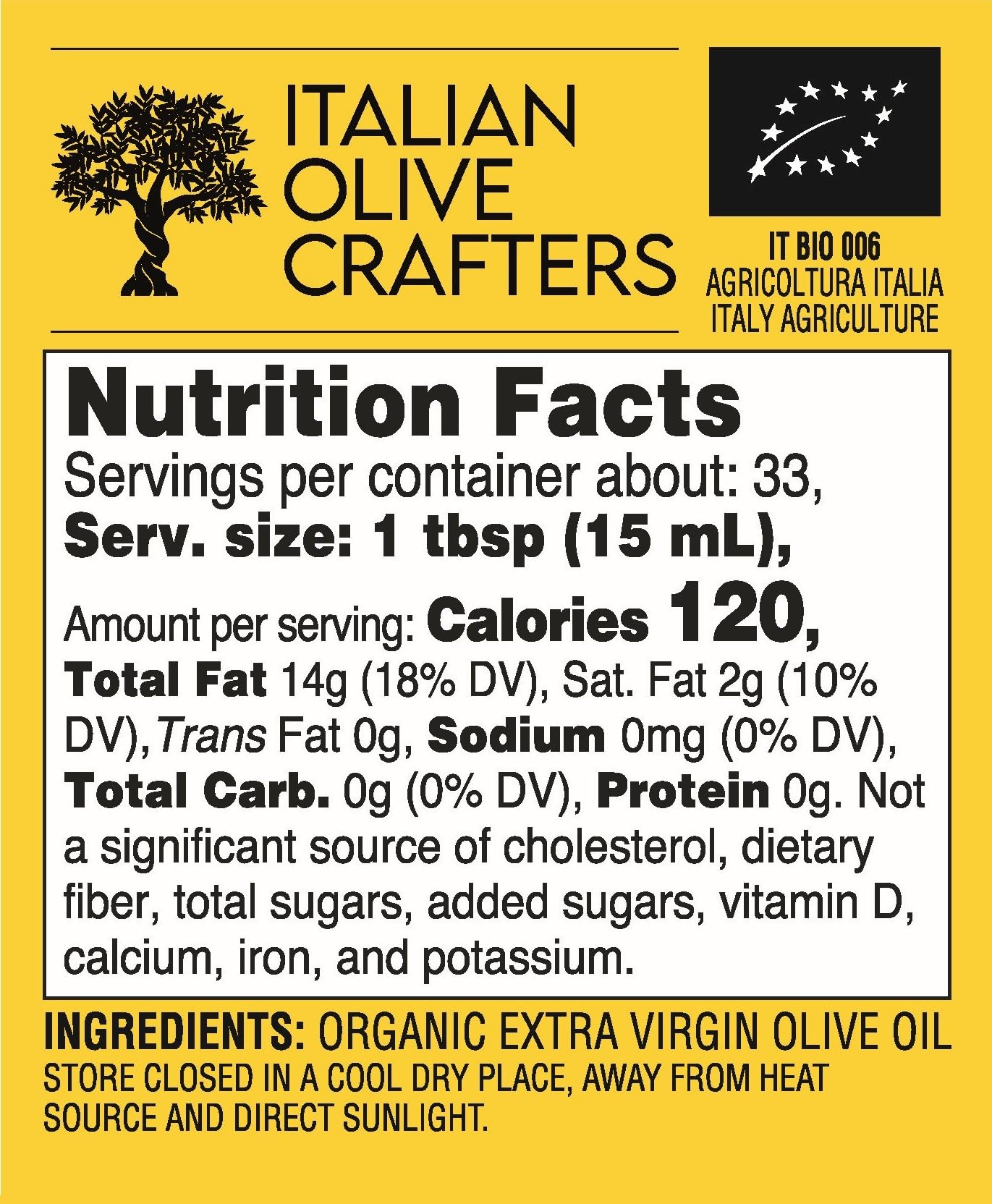 Italian Olive Crafters  Polyphenol Rich Organic Extra Virgin Olive Oil  16.9 fl oz - Organic Olive Oil Extra Virgin Cold Pressed Glass Bottle