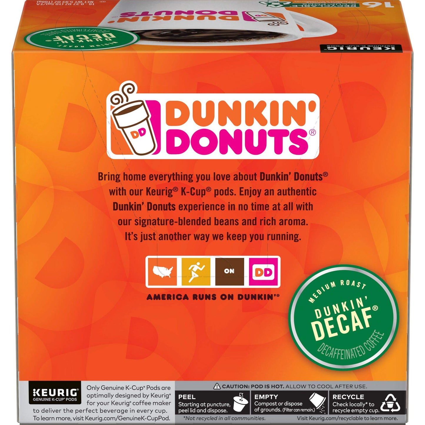 Dunkin Donuts Medium Roast Decaf Coffee, 64 K Cups for Keurig, 64 Count