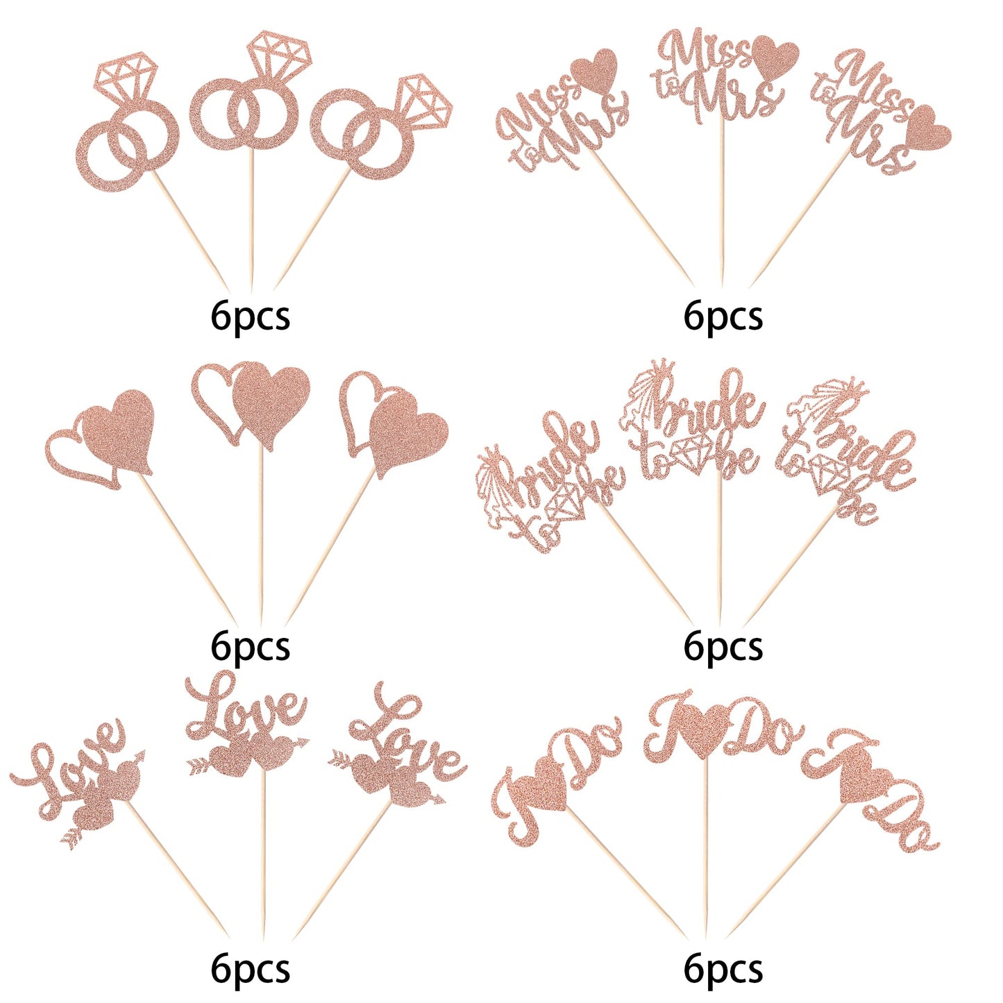 36 Pack Bridal Shower Cupcake Toppers Glitter Diamond Ring, Love I Do Cupcake Picks Miss To Mrs Bridal Shower Wedding Engagement Bachelorette Party Cake Decorations Supplies Rose Gold