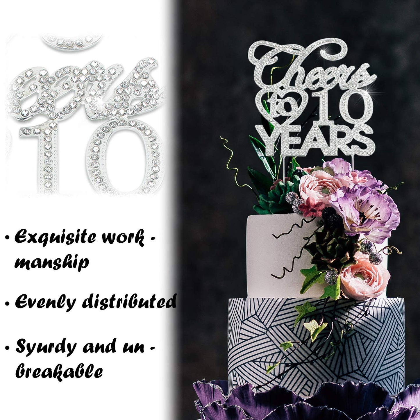 Bling Crystal Cheers To 25 Years Cake Topper - Best Keepsake 25Th Birthday Or Anniversary Decor Party Decorations Silver