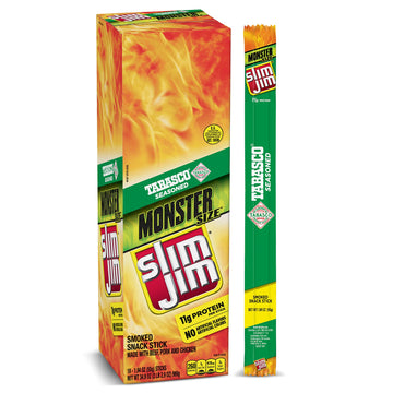 Slim Jim Smoked Meat Sticks, Tabasco Flavor, High Protein, 1.94 oz (Pack of 18)