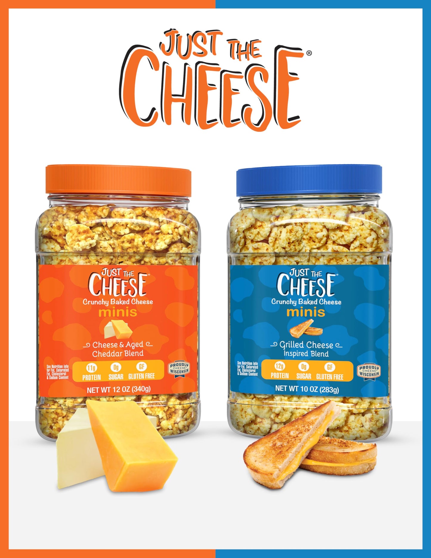 Just the Cheese Minis - Cheese & Aged Cheddar Blend Crisps  12 oz Jar  Delicious Low-Carb Lifestyle Protein Chips  High-Protein  Gluten-Free Crisps  Keto-Friendly  Zero Sugar  Perfect Snack for mature-themeds
