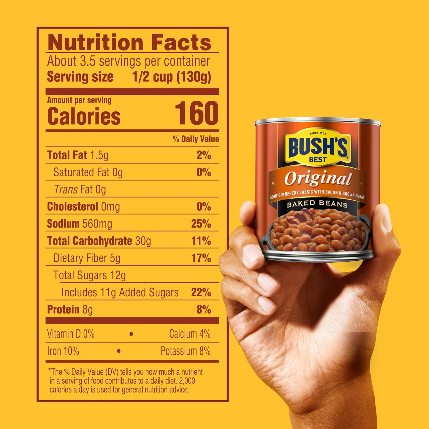 BUSH S BEST 16 oz Canned Original Baked Beans, Source of Plant Based Protein and Fiber, Low Fat, Gluten Free, (Pack of 12)
