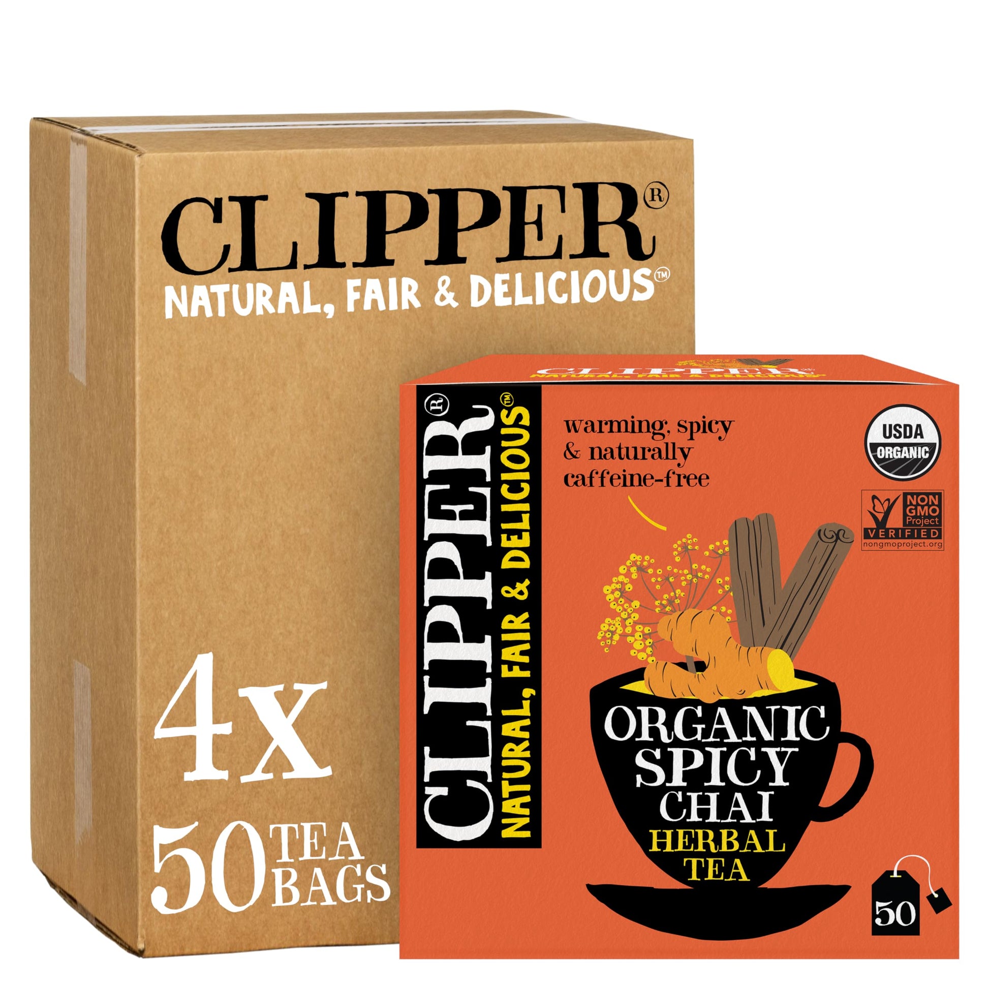 Clipper Tea Spicy Chai Herbal Tea – Caffeine Free, Usda Organic, Great Hot Or Iced – Warming, Spicy, Natural, Fair & Delicious – 200 Tea Bags
