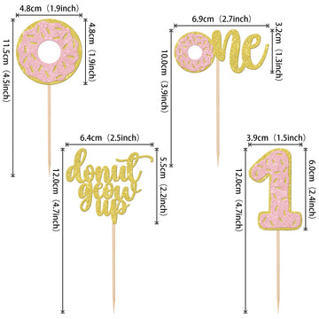 24 Pcs Donut First Birthday Cupcake Toppers Glitter Donut Grow Up One Cupcake Picks Donut 1St Birthday Party Decorations For Don