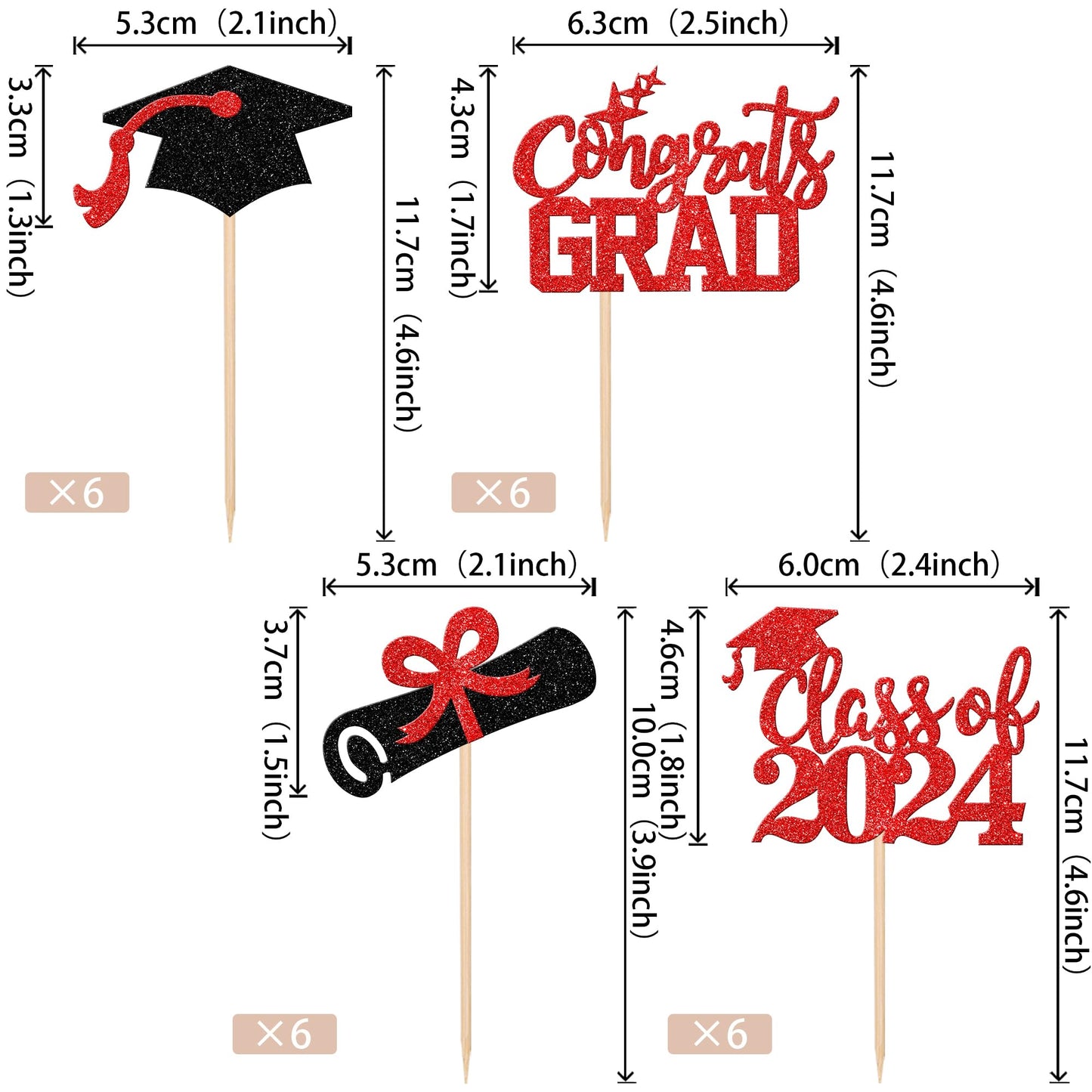 24 Pcs 2024 Graduation Cupcake Toppers Glitter Class Of 2024 Congrats Grad Cap Diploma Cupcake Picks 2024 Graduation Theme Party