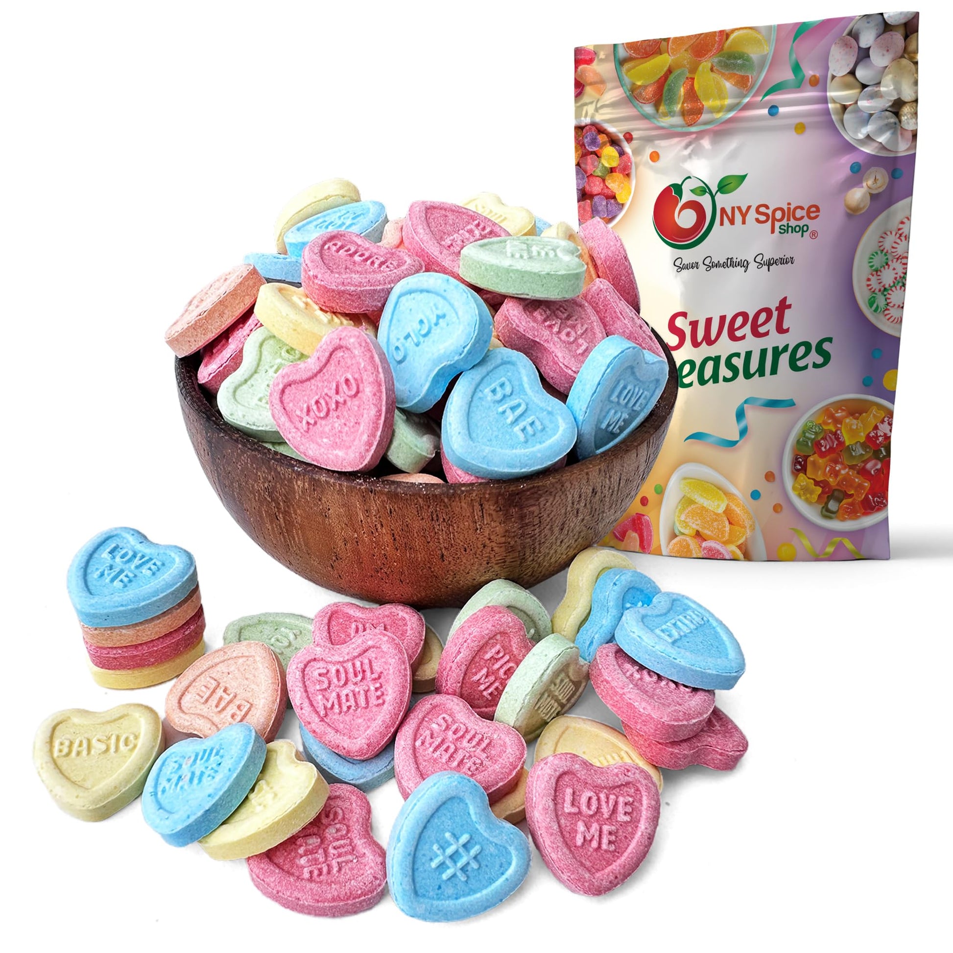 NY Spice Shop Conversation Hearts Candy - 1 Pound Conversation Hearts Shaped Candy Bulk - Sweet Tarts for Goodie Bags - Candy Va