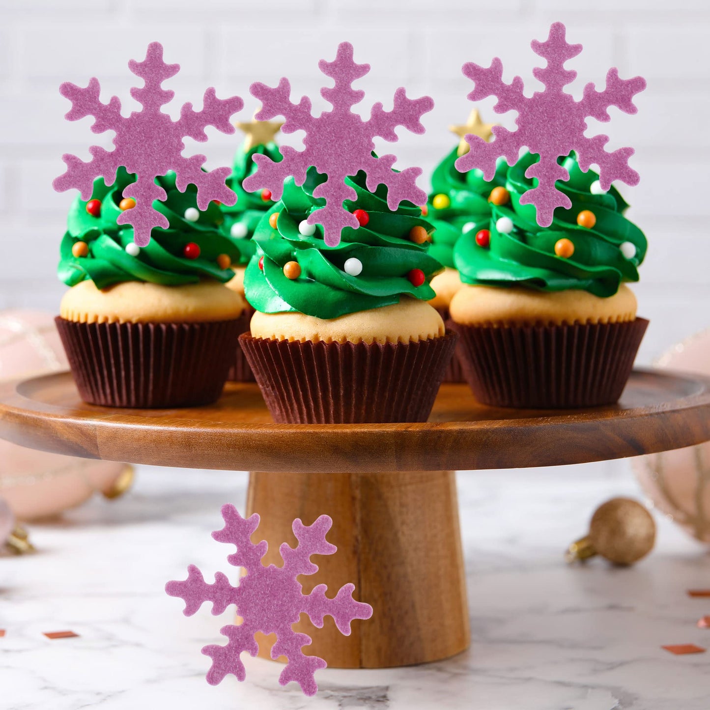 Gyufise 50Pcs Purple Edible Cupcake Toppers Snowflakes Cake Toppers Snowflakes Cake Decoration Winter Frozen Birthday Party Supp