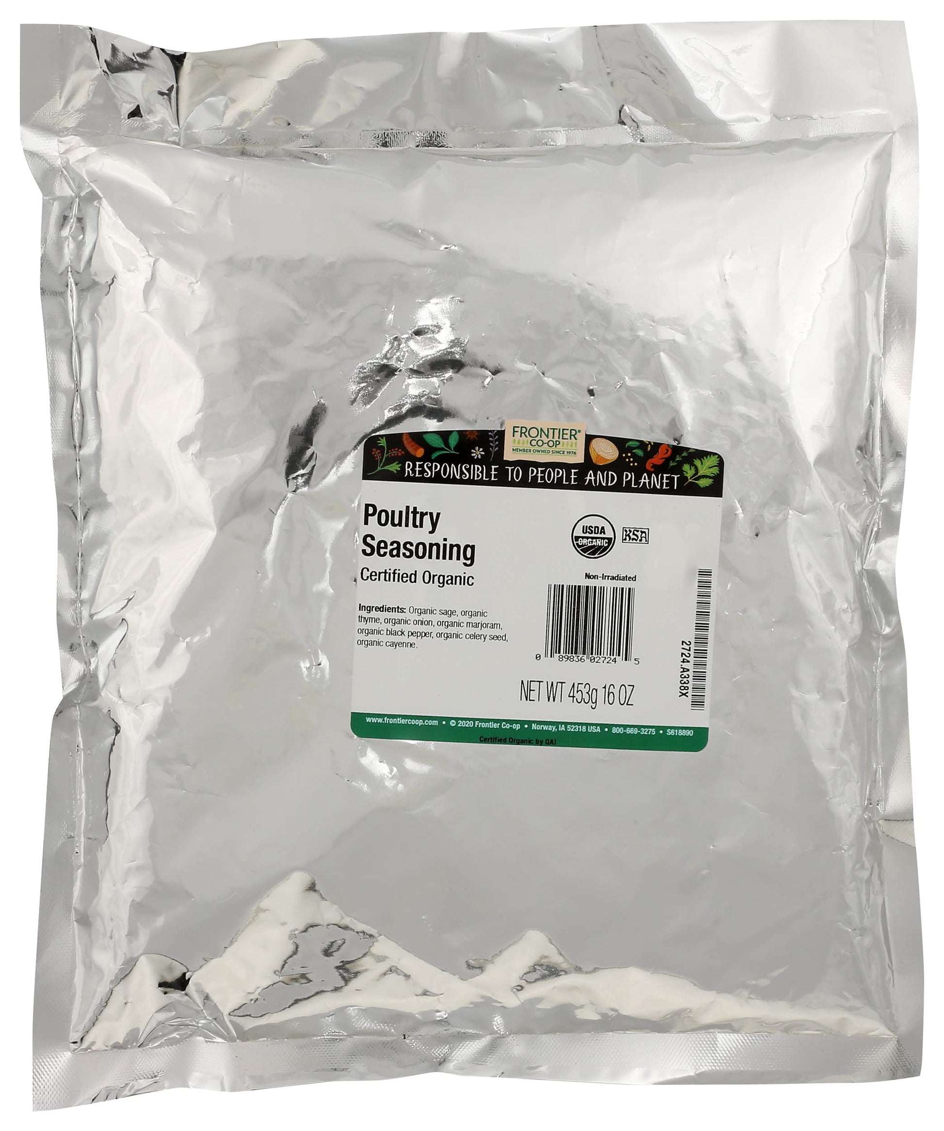 Frontier Herb Certified Organic Poultry Seasoning, Non Irradiated, 16 Ounce (Pack of 1)