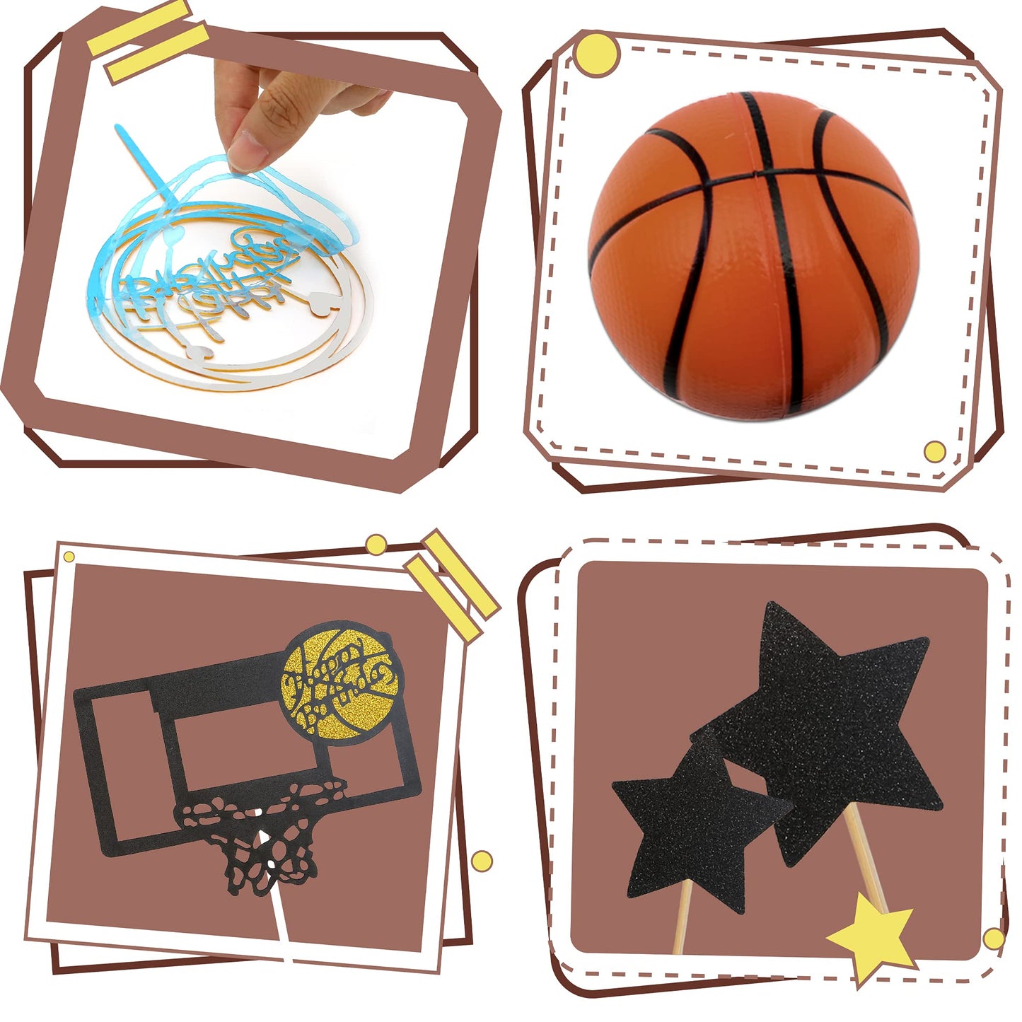 16 Pcs Basketball Cake Toppers, Basketball Theme Cake Decoration For Boy Birthday Basketball Cake Party Decorations Basketball P