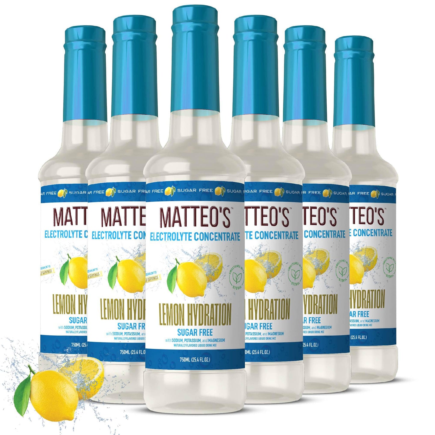 Matteos Hydration Concentrate - Sugar-Free Electrolyte Drink, Lemon Flavor, 25.4 Fl Oz, Pack of 6