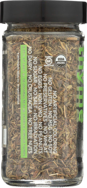 Spicely Organic Thyme 0.60 Ounce Jar Certified Gluten Free