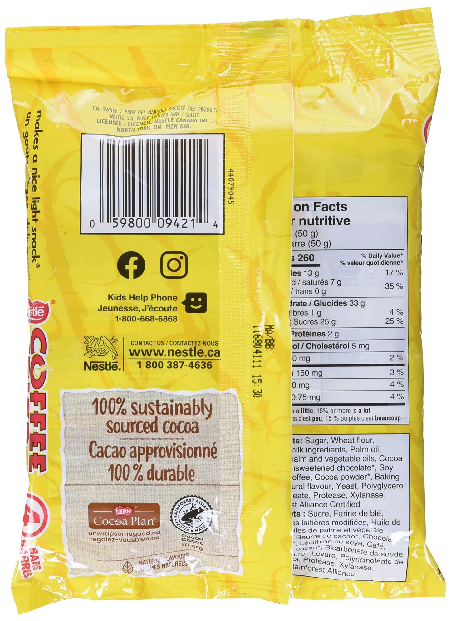 Canada Candy Coffee Crisp Chocolate Bar 4 X 50Gram Bars. Imported From Canada. (Basic)