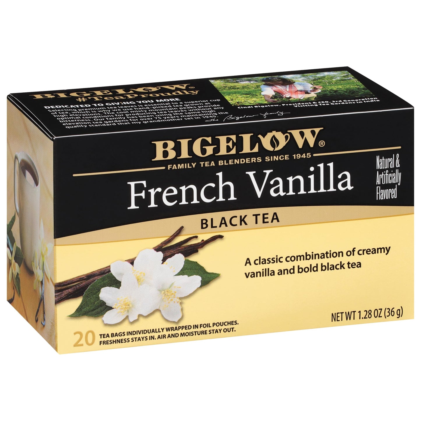 Bigelow Tea French Vanilla Black Tea, Caffeinated, 20 Count Box (Pack of 6), Model 072310001657, 120 Total Tea Bags