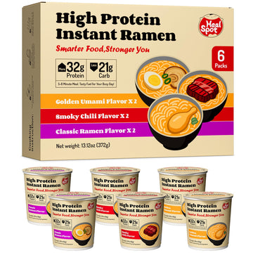 Healspot High Protein Instant Ramen Variety Pack , 6 Cups Non Fried Ramen Broth, 32g Plant Based Protein, Low Fat, Low Carb, Non