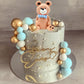 Bear Cake Toppers Mini Bear Figurine Cake Decorations With Gold Blue White Pearl Ball For Baby Shower Birthday Party Teddy Bear
