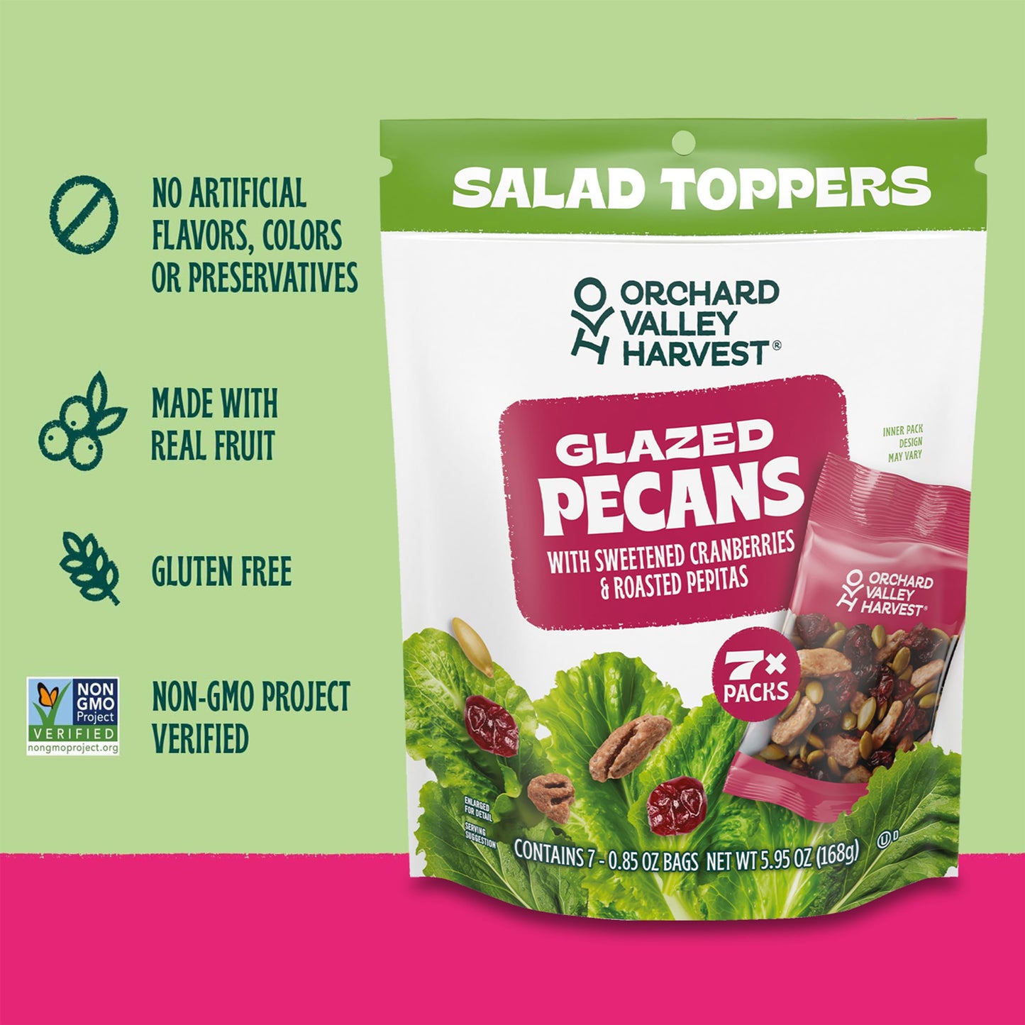 Orchard Valley Harvest Salad Toppers Glazed Pecans with Sweetened Cranberries & Roasted Pepitas, 0.85 oz (Pack of 7) Resealable