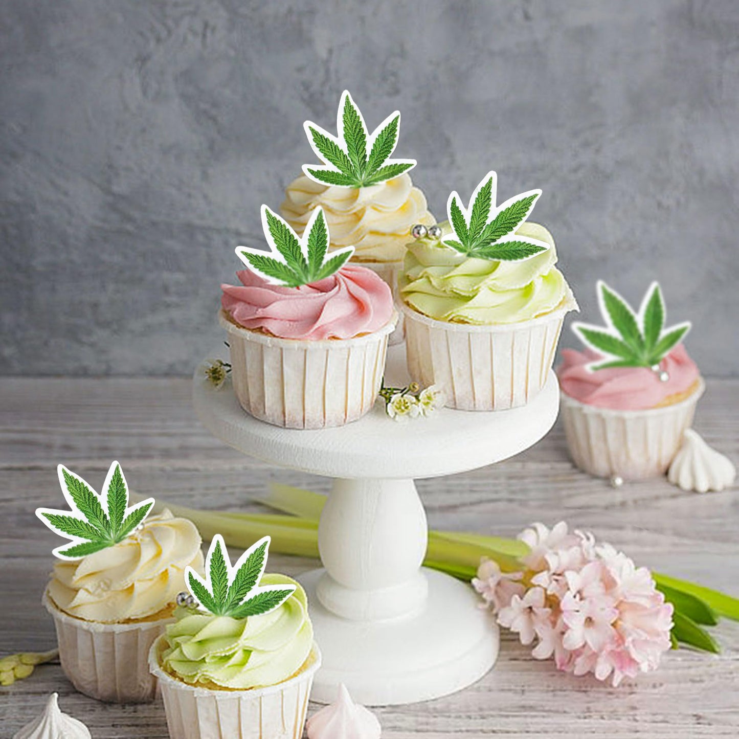 Ercadio Edible Cupcake Toppers - 40 Pcs Green Birthday Cake Decorations for Parties
