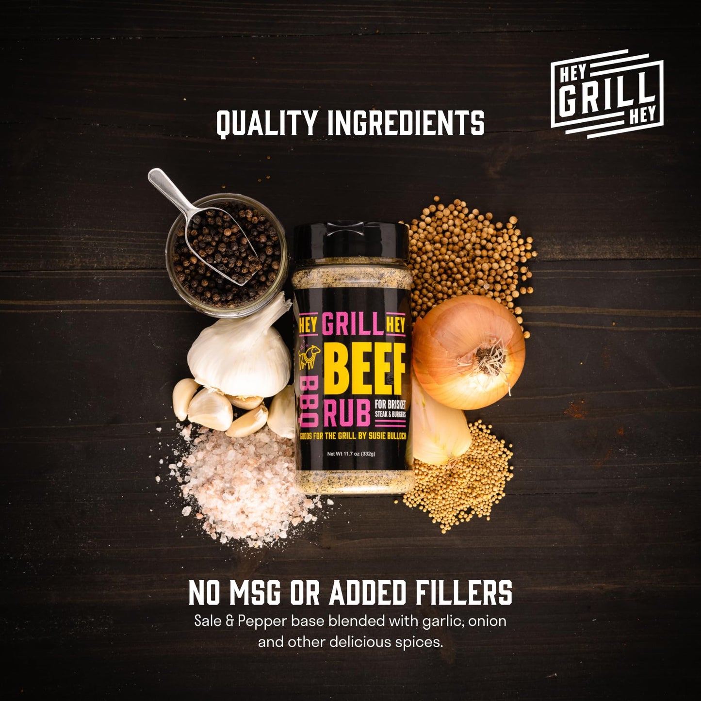 Hey Grill Hey | Beef Rub 11.7 Oz | Nbbqa Award Winning Rub. Geat Brisket Seasoning, Burger Seasoning, Steak Seasoning, Veggies A