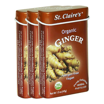 St. Claire'S Organic Herbal Pastilles, (Ginger, 1.5 Ounce Tin, Bundle Of 3) | Gluten-Free, Vegan, Gmo-Free, Plant-Based, Allerge