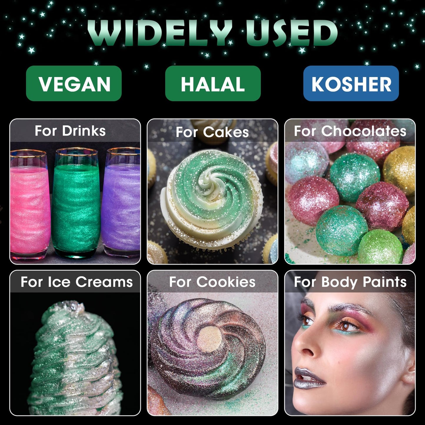 NiHome Edible Glitter Powder, Metallic Food Decorating Sprinkle, 10g/0.35oz, Dark Green