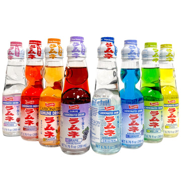 Endless Savings Ramune Japanese Soda Soft Drinks - Sparkling Beverage for Parties, Original, Yuzu, Grape, Orange, Melon, Lychee 