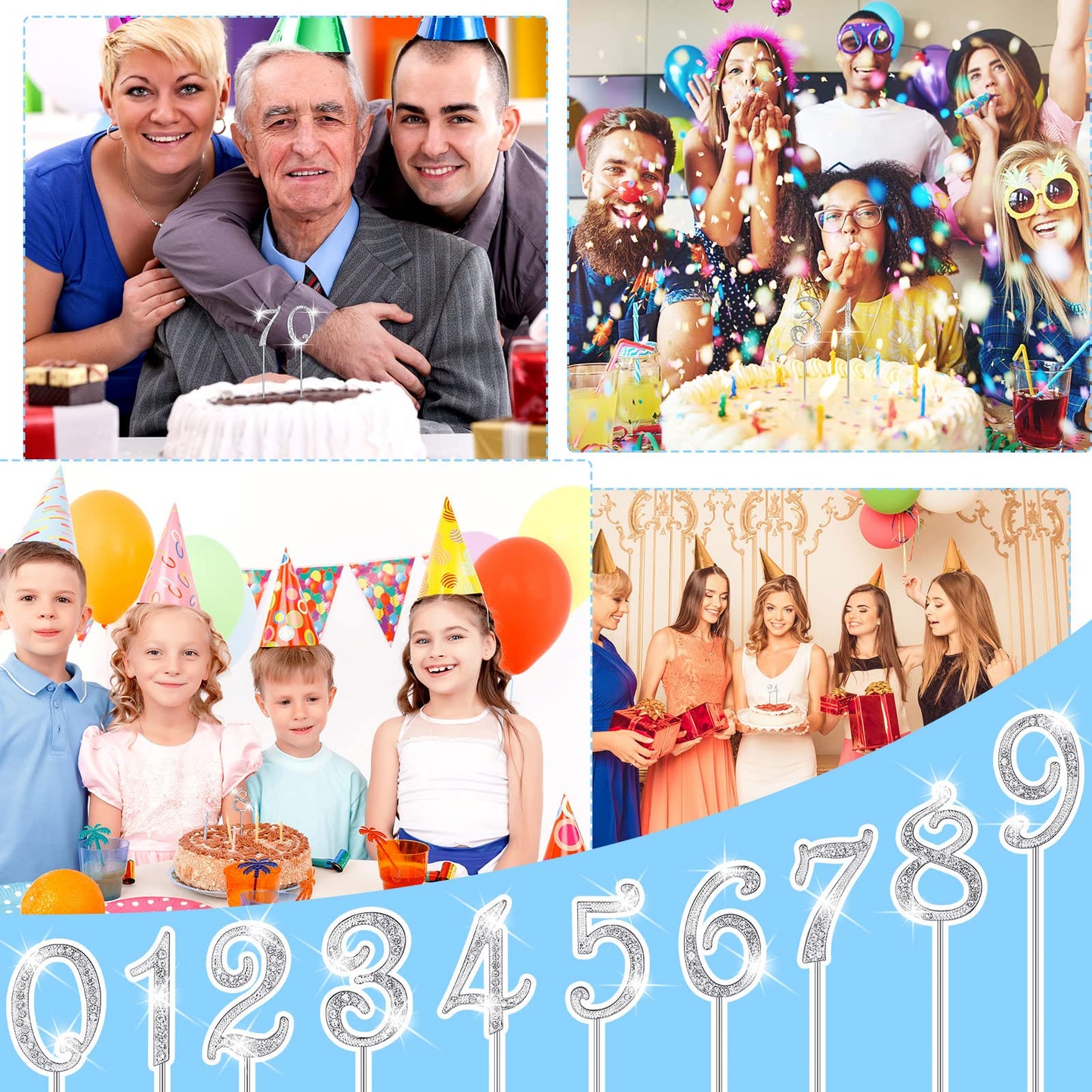 Numbers 0-9 Cake Topper Mini Diamond Gems Birthday Cake Toppers Bling Rhinestone Cake Topper Birthday Party Decoration For Weddi