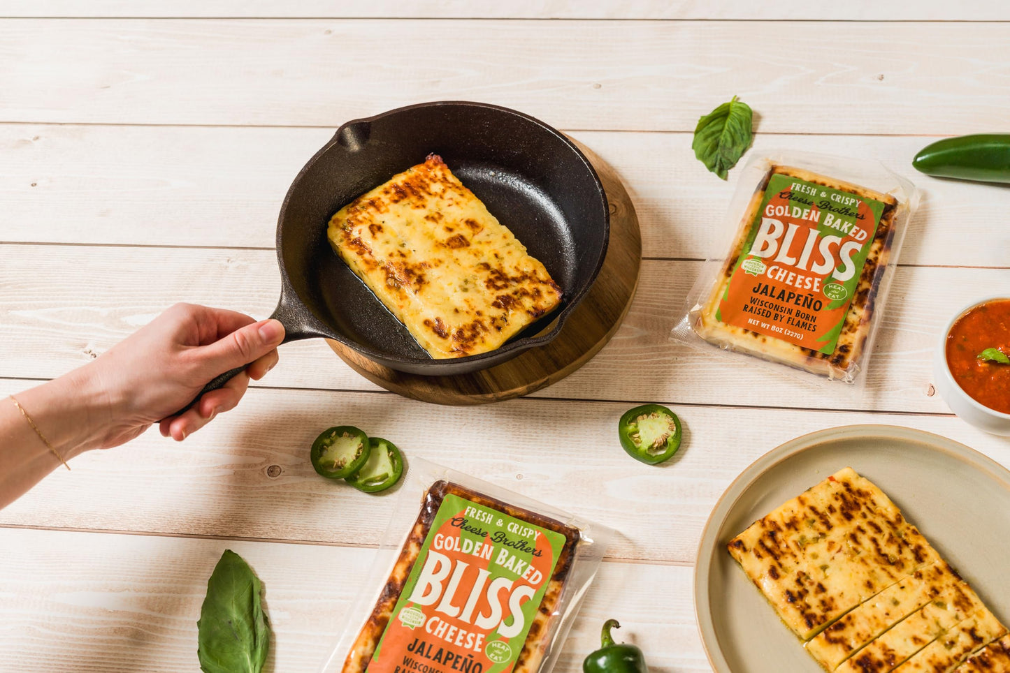 Cheese Bros. Jalapeno Baked Bliss Cheese | Made in Wisconsin | Heat & Eat | Fresh & Crispy | 4 Pack