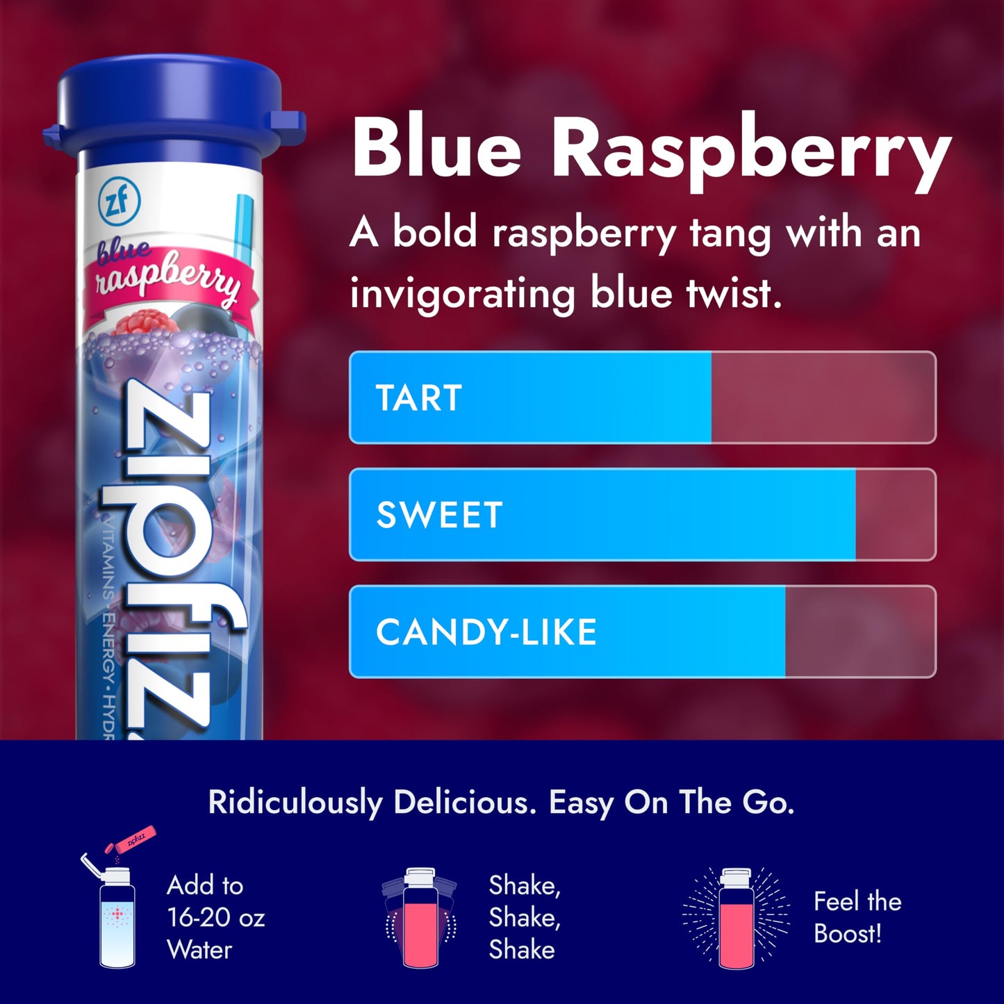 Zipfizz Daily Energy Drink Powder, Sugar-Free Electrolyte, 20 Pack, 0.39 oz each, Blue Raspberry, Contains Vitamin B-12 & Antioxidants