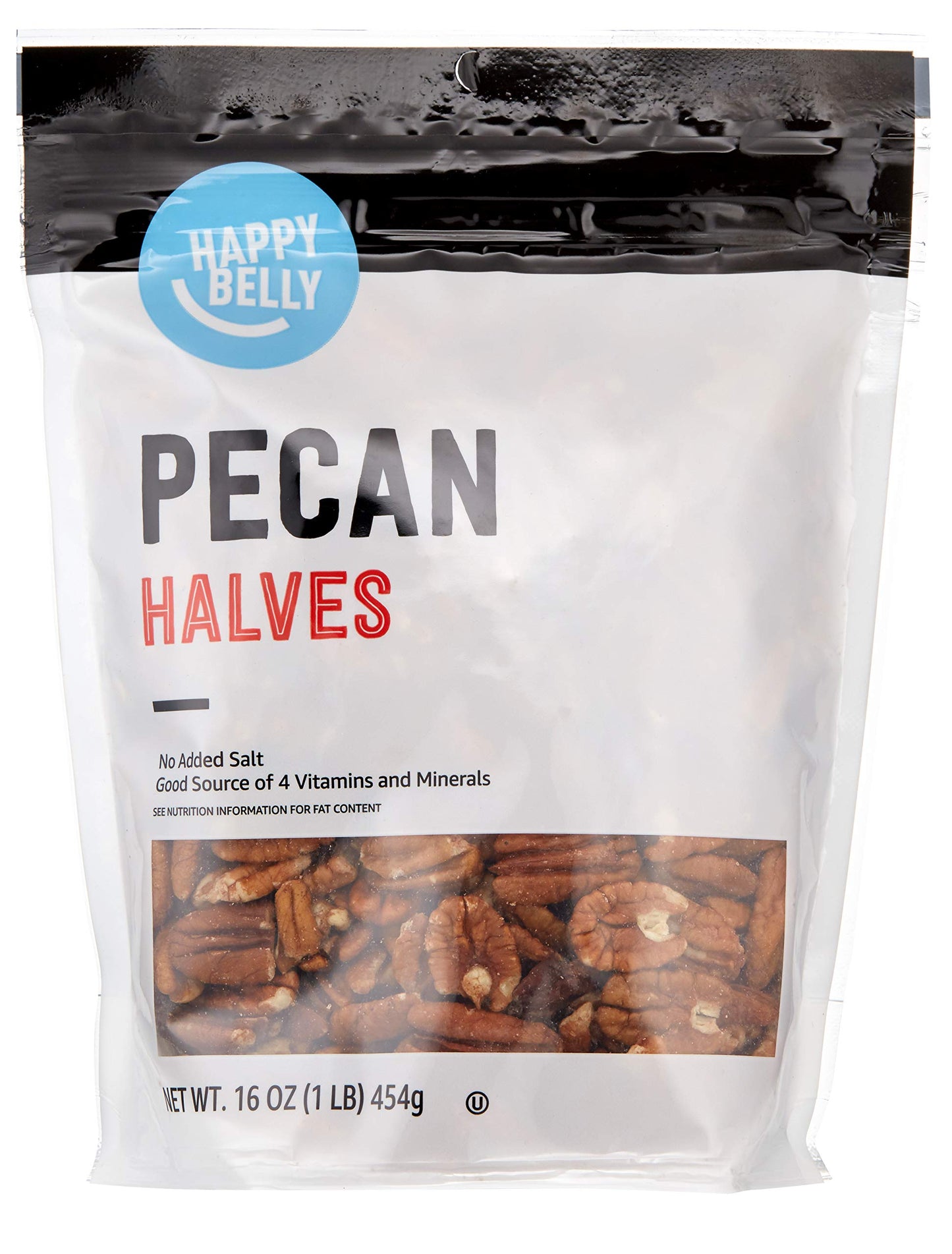 Happy Belly Pecan Halves, No Added Salt, 16 Ounce (Pack of 1)