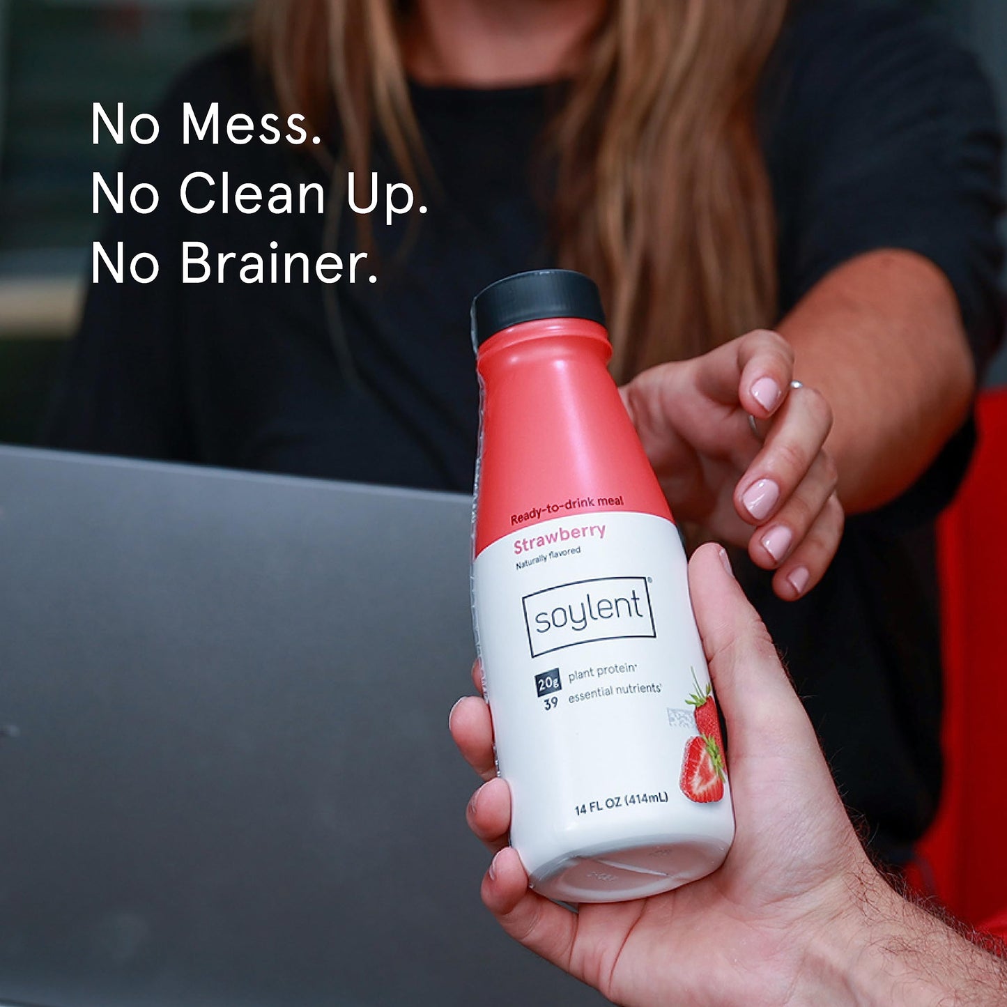 Soylent Strawberry Meal Replacement Shake, Ready-to-Drink Plant Based Protein Drink, Contains 20g Complete Vegan Protein and 1g