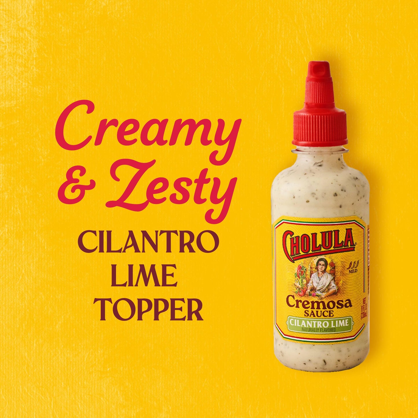 Cholula Cremosa Sauce, Cilantro Lime, Mild Heat, Creamy Squeezable Topping For Tacos, Enchiladas, Soup, Tostadas, Eggs And More,
