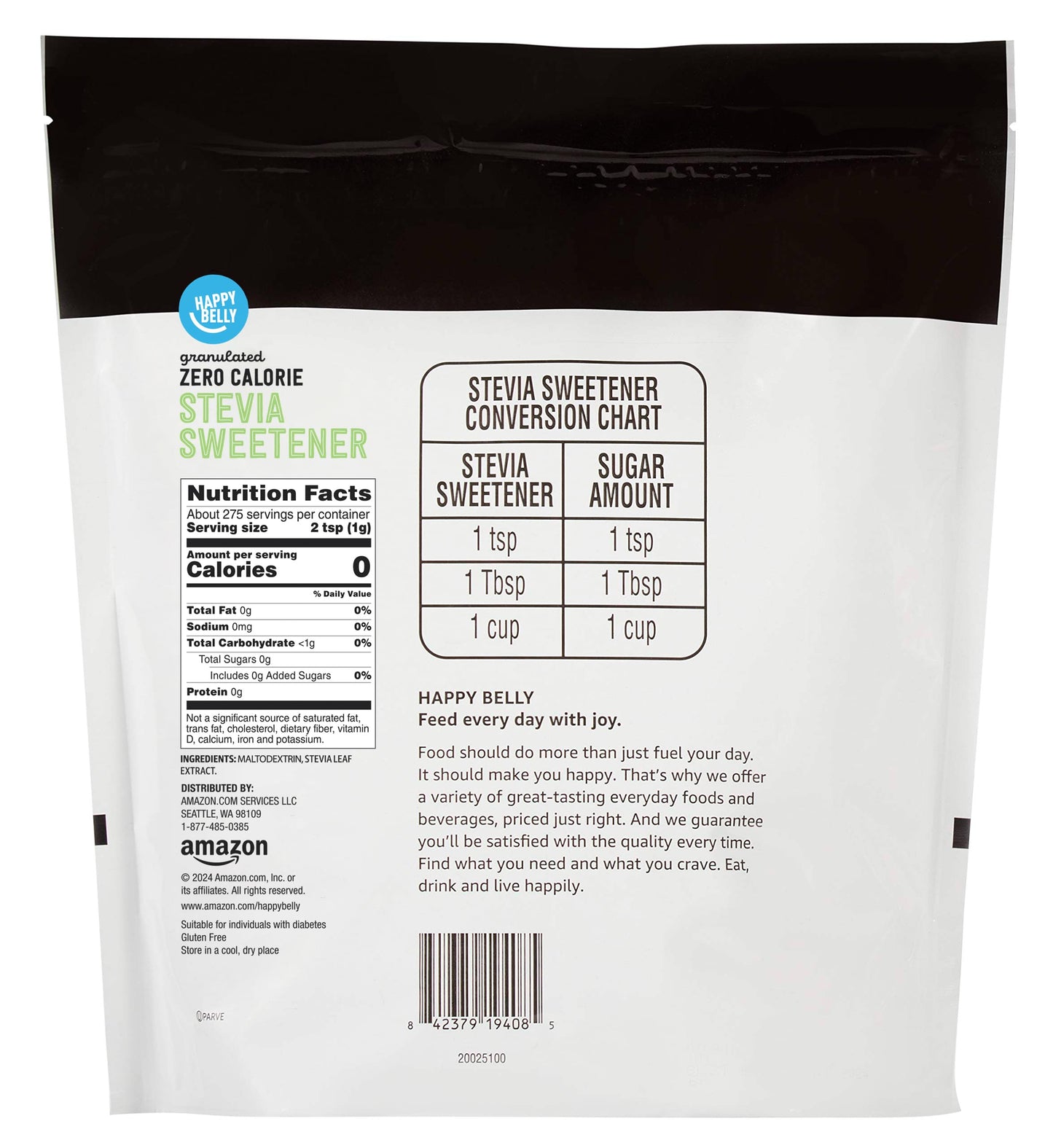 large online retailer Brand - Happy Belly Granulated Zero Calorie Stevia Sweetener Packet  9.7 ounce (Pack of 1)