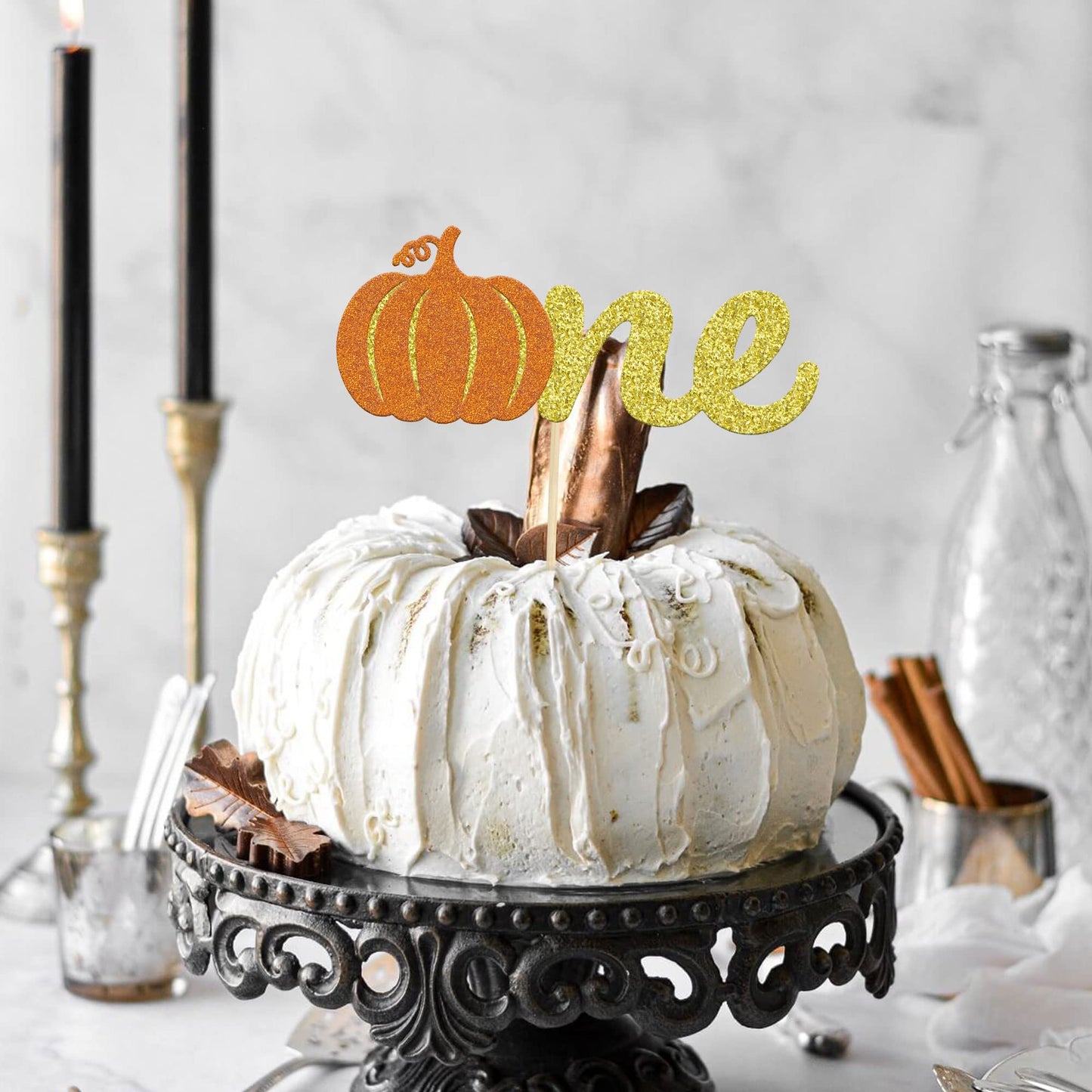 Gyufise 1 Pack Pumpkin One Cake Topper Glitter Fall Theme Little Pumpkin 1St Birthday Cake Pick Decorations For Baby Shower Firs