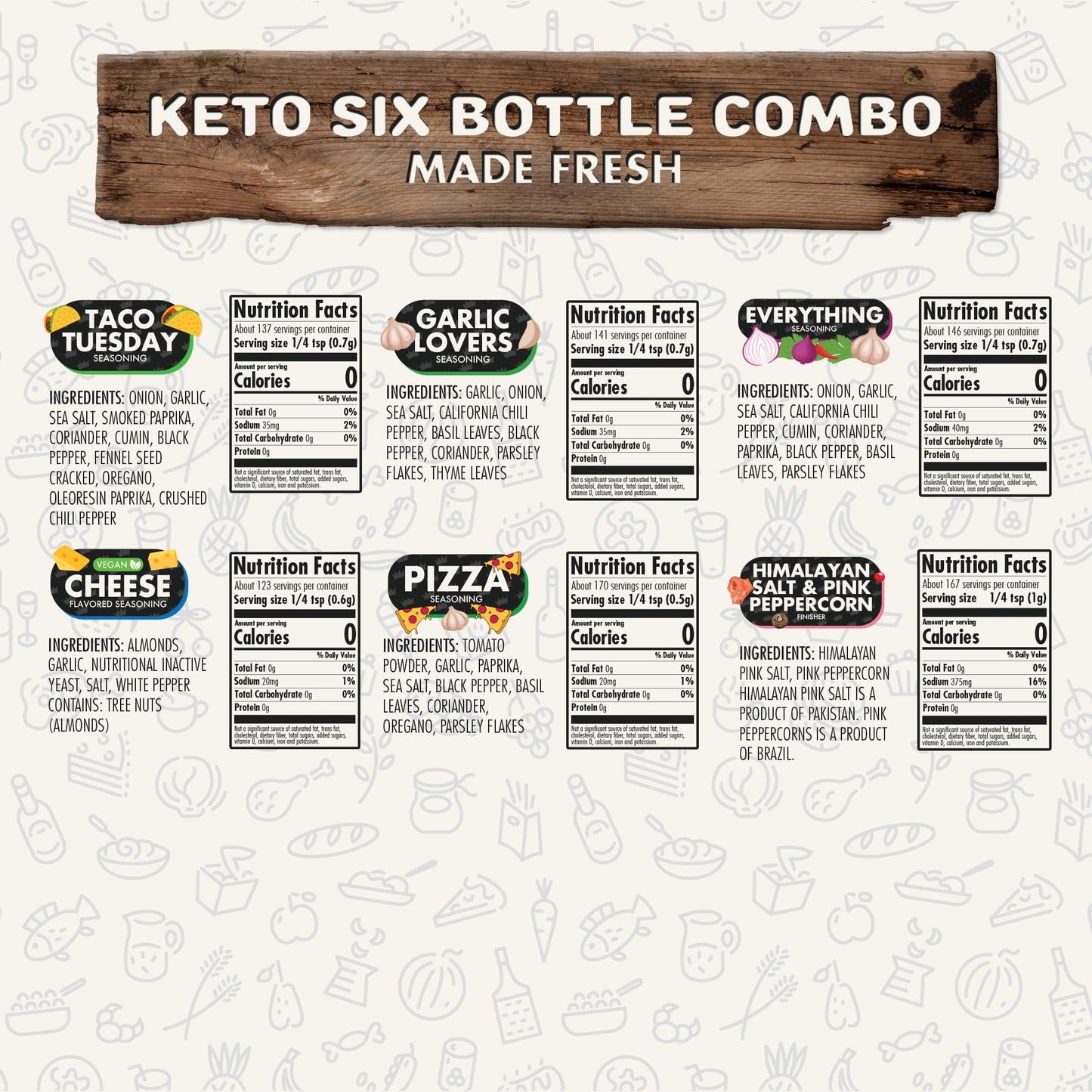 Flavor God Keto Combo Pack - Premium All Natural Spice Blend, Pack of 6 (Garlic Lovers, Taco Tuesday, Nacho Cheese, Pizza, Himalayan Salt)