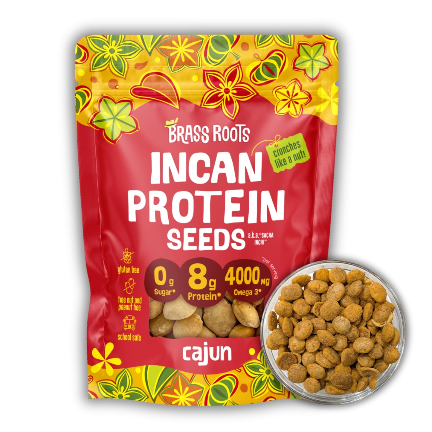 Brass Roots Organic Incan Protein Seeds - High Protein, School Safe, Nut Free, High Omega 3, Supports Gut Health, Good Source Of Fiber, Shark Tank (10 Oz (Pack Of 1), Cajun)