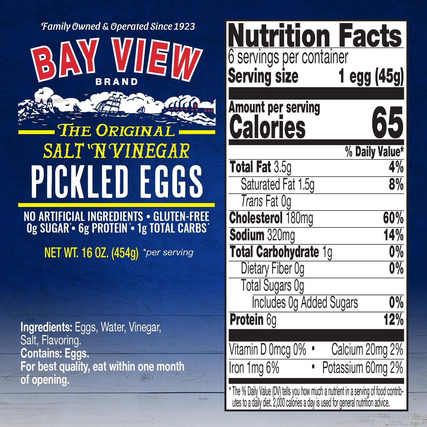 BAY VIEW BRAND Salt N Vinegar Pickled Eggs, Gluten Free, 0g Sugar, 6g Protein, 16oz
