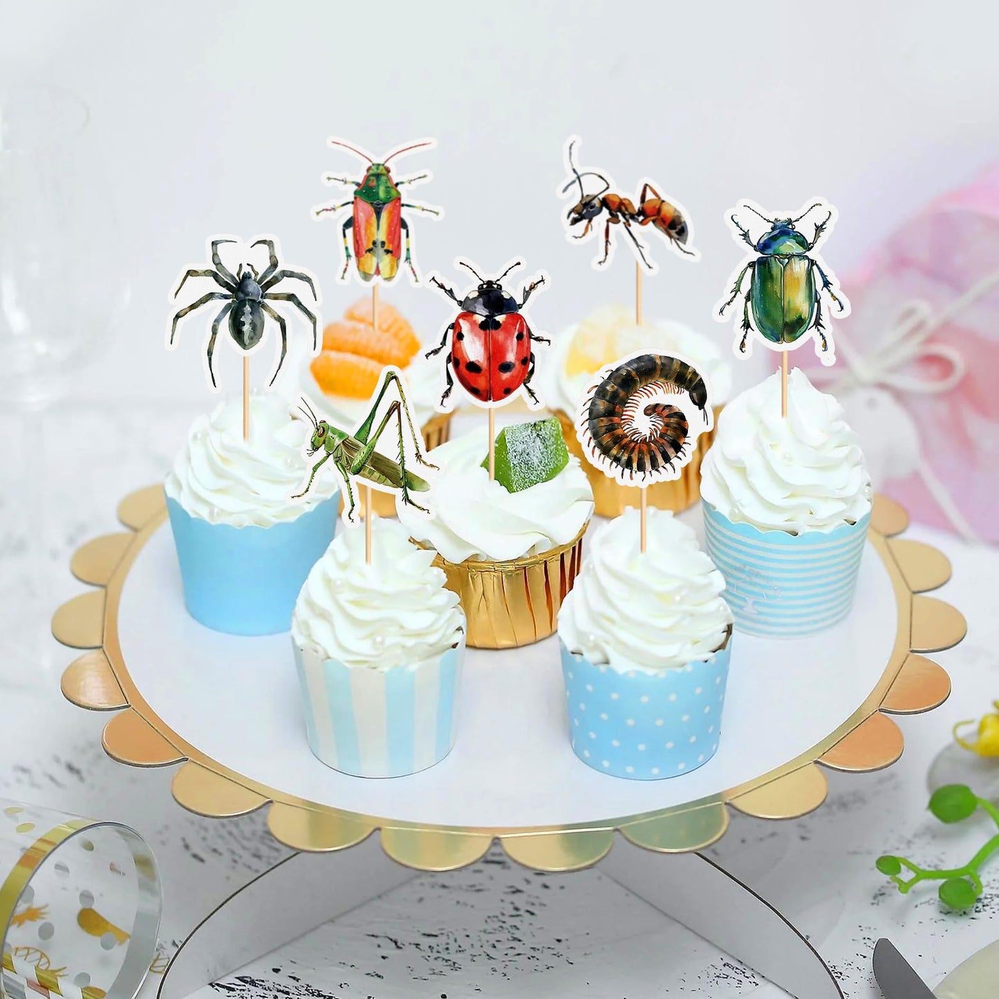 Ercadio 32 Pcs Insect Theme Cupcake Toppers Ladybugs Millipedes Grasshoppers Spiders Ants Cupcake Pick Decorations For Insect Th