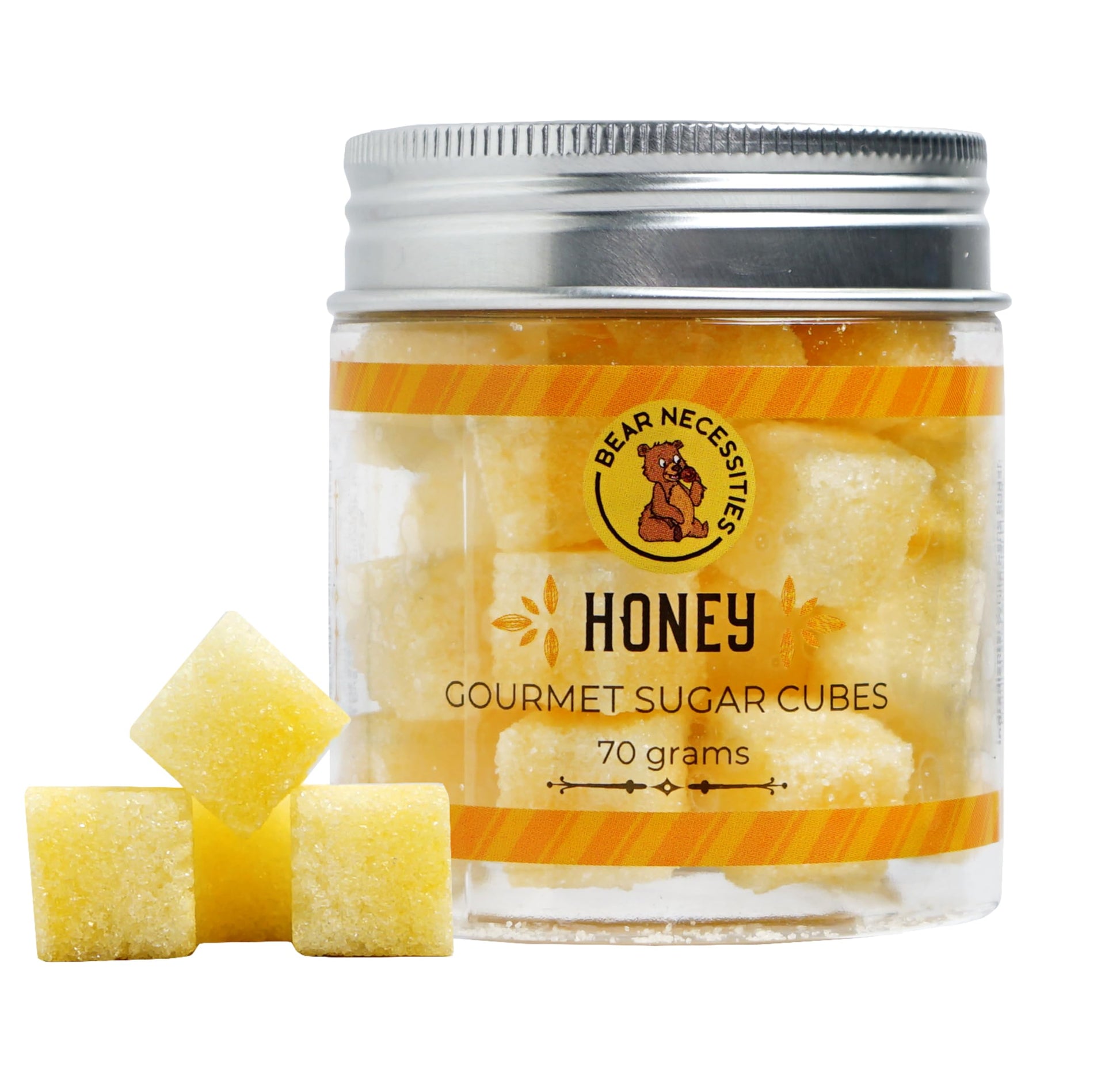 Bear Necessities Gourmet Sugar Cubes - Honey Infused, 70g Jar, White with Golden Hue, Perfect for Tea, Coffee, Cocktails, and Desserts