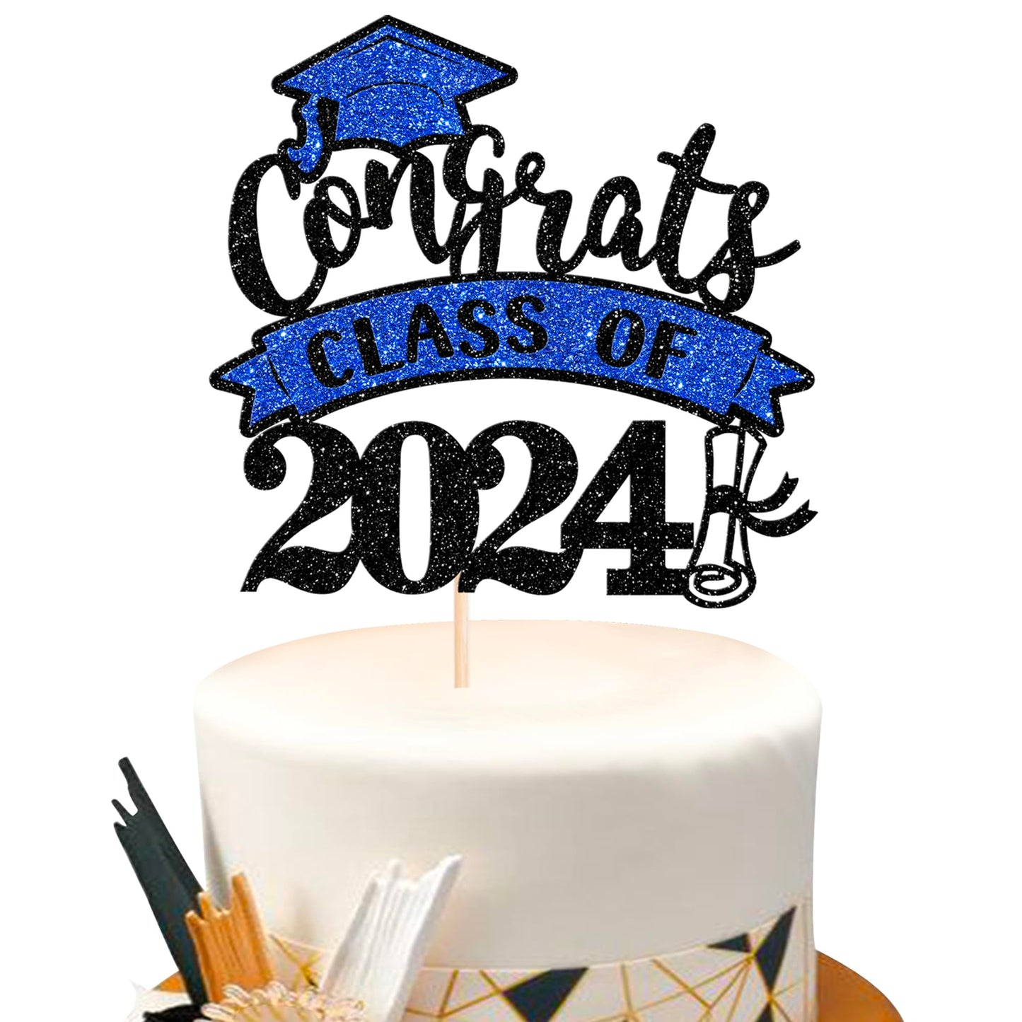 YCTHUNFISH Graduation Cake Topper with Blue Glitter Diploma, Class of 2025, Paper, Cupcake Decoration for High School Boys and Girls