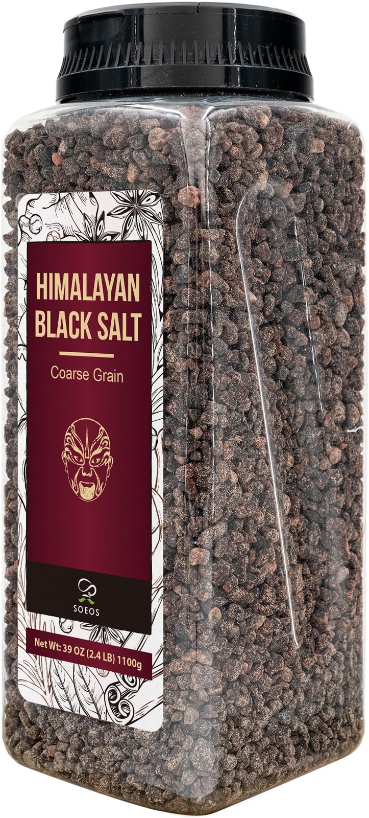 Soeos Himalayan Black Salt, Coarse Grain, 2.4 Pound (39 Oz), Gluten-Free, Natural Mineral Enriched, Natural Faux Egg Flavor, Egg