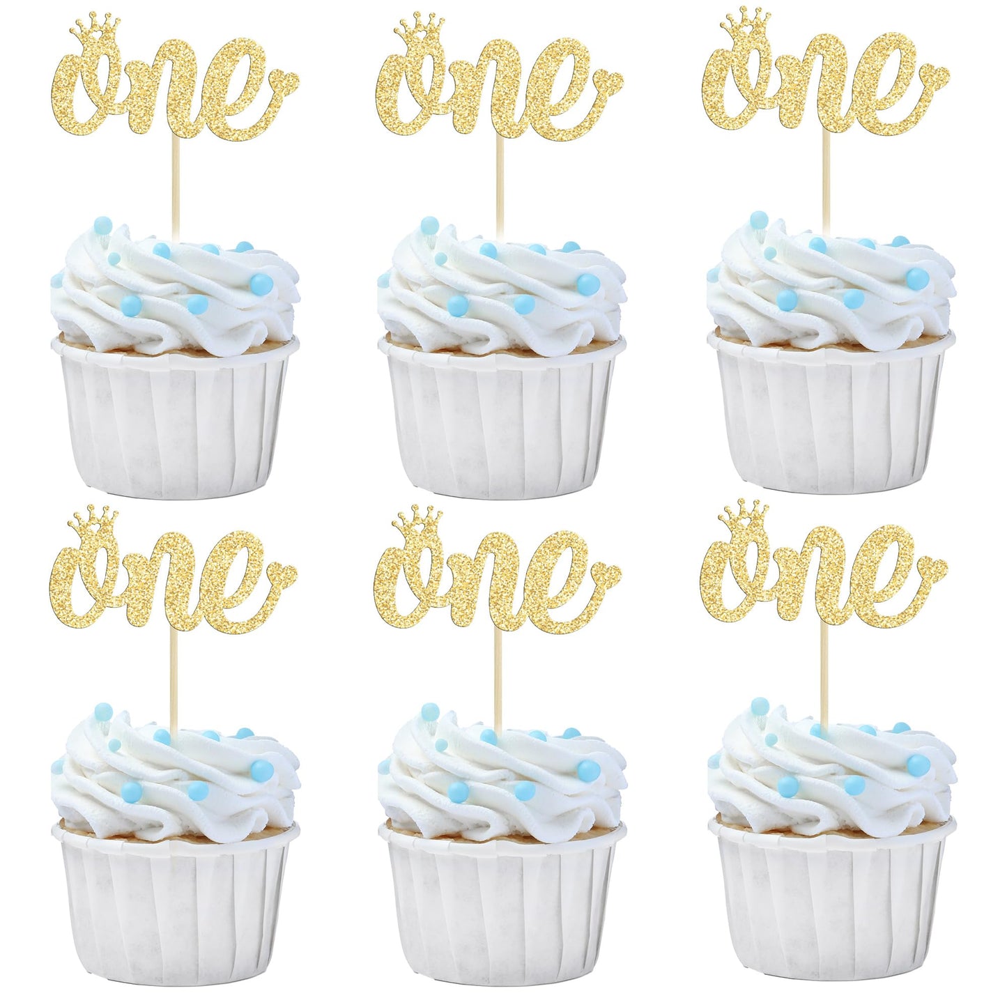Gyufise 24 Pack One Cupcake Toppers Gold Glitter First Birthday Decorations For Kids Boy Girl First Birthday Party Decoration Supplies