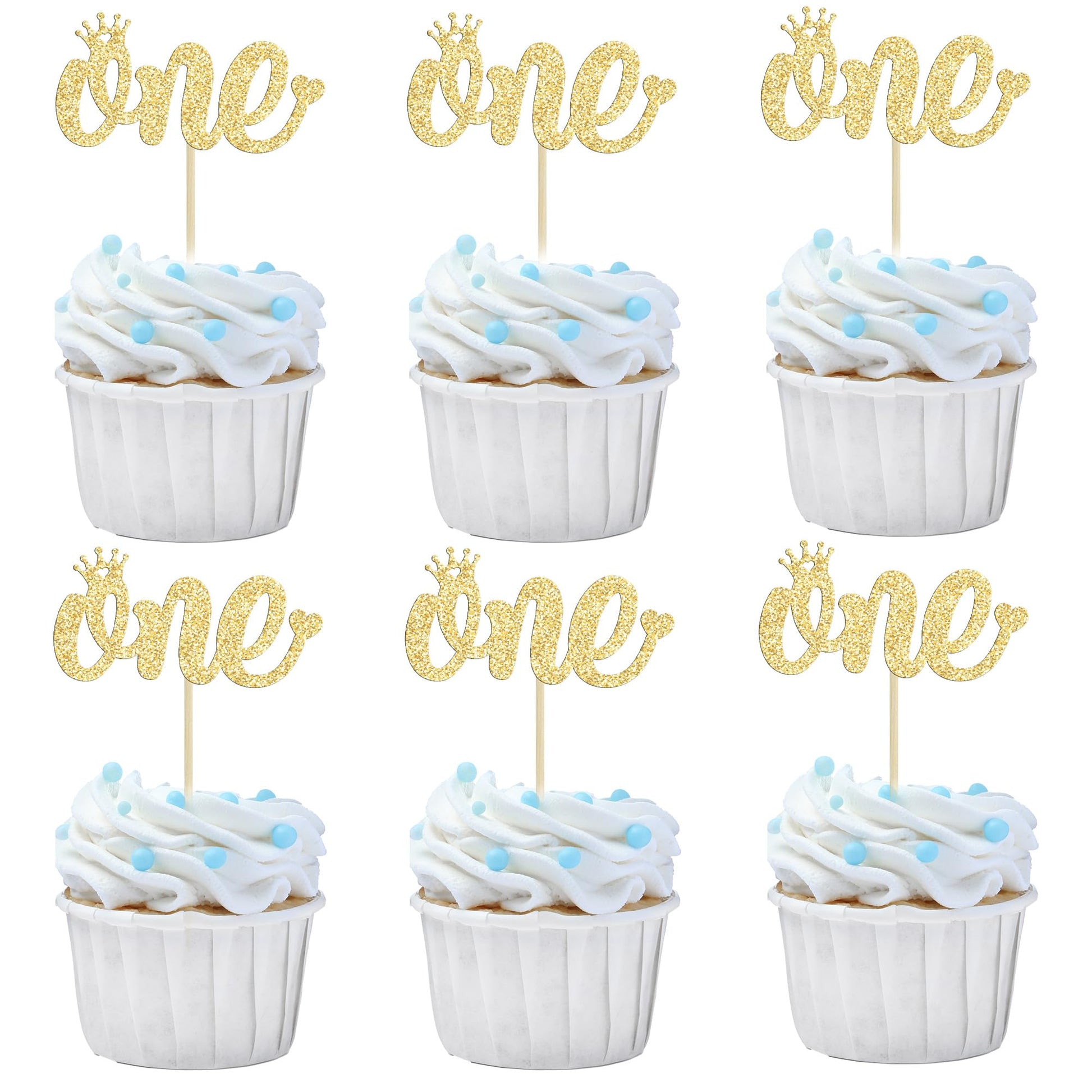 Gyufise 24 Pack One Cupcake Toppers Gold Glitter First Birthday Decorations For Kids Boy Girl First Birthday Party Decoration Supplies