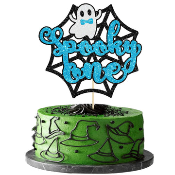 Gyufise 1Pc The Spooky One Cake Topper Blue Glitter The Spooky One Halloween Cake Picks 1St Birthday Cake Decorations For Hallow