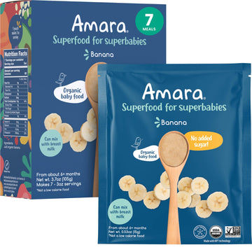 Amara Organic Baby Food - Stage 1 - Banana - Baby Cereal To Mix With Breastmilk, Water Or Baby Formula - Shelf Stable Baby Food 