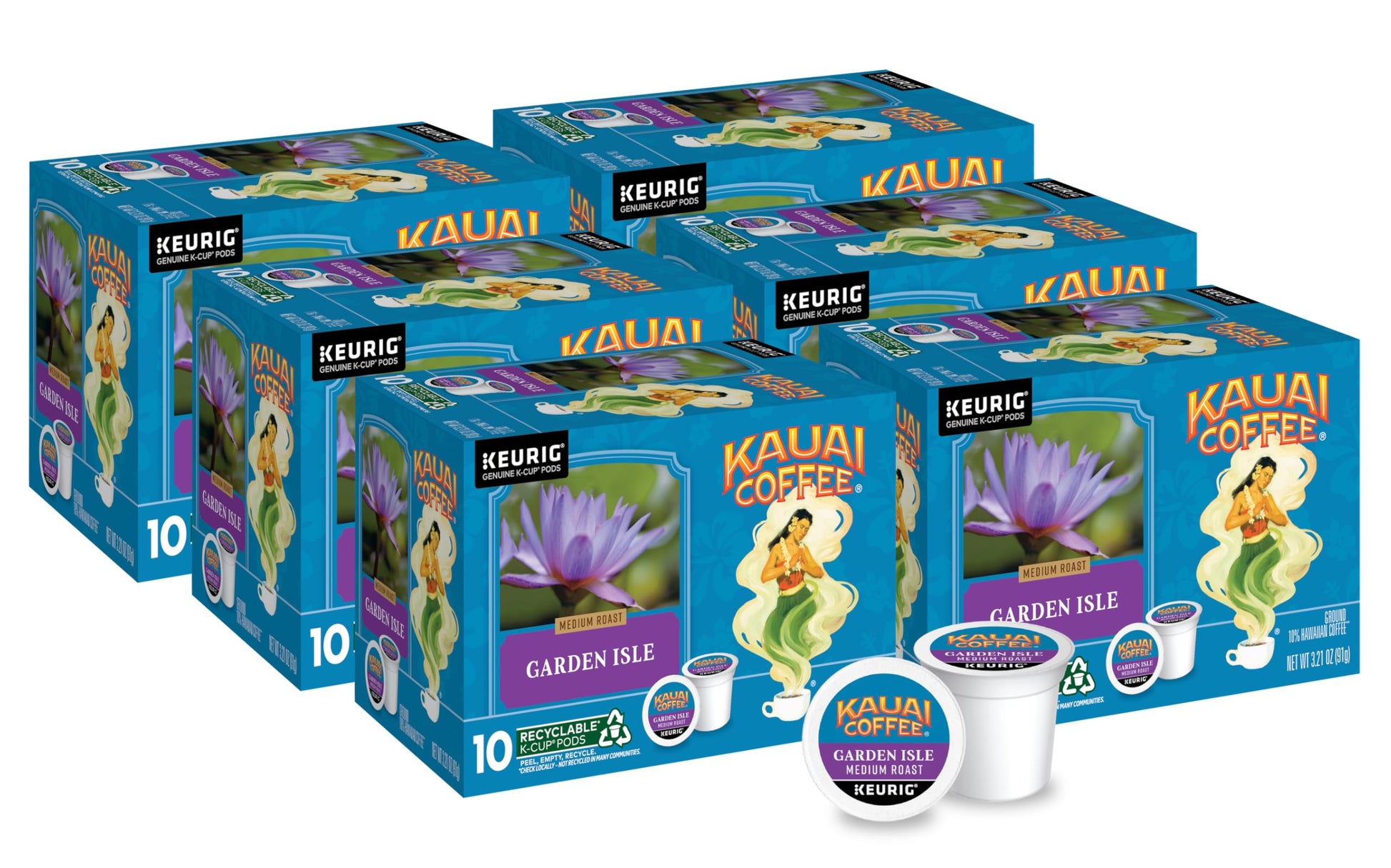 Kauai Coffee Garden Isle Medium Roast K-Cup Pods - 10 Count (Pack of 6)